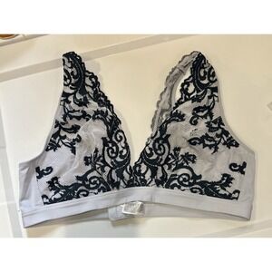 WACOAL Size 2XL Instant Icon Wireless Bralette Bra Blue Embroidery Style 810322